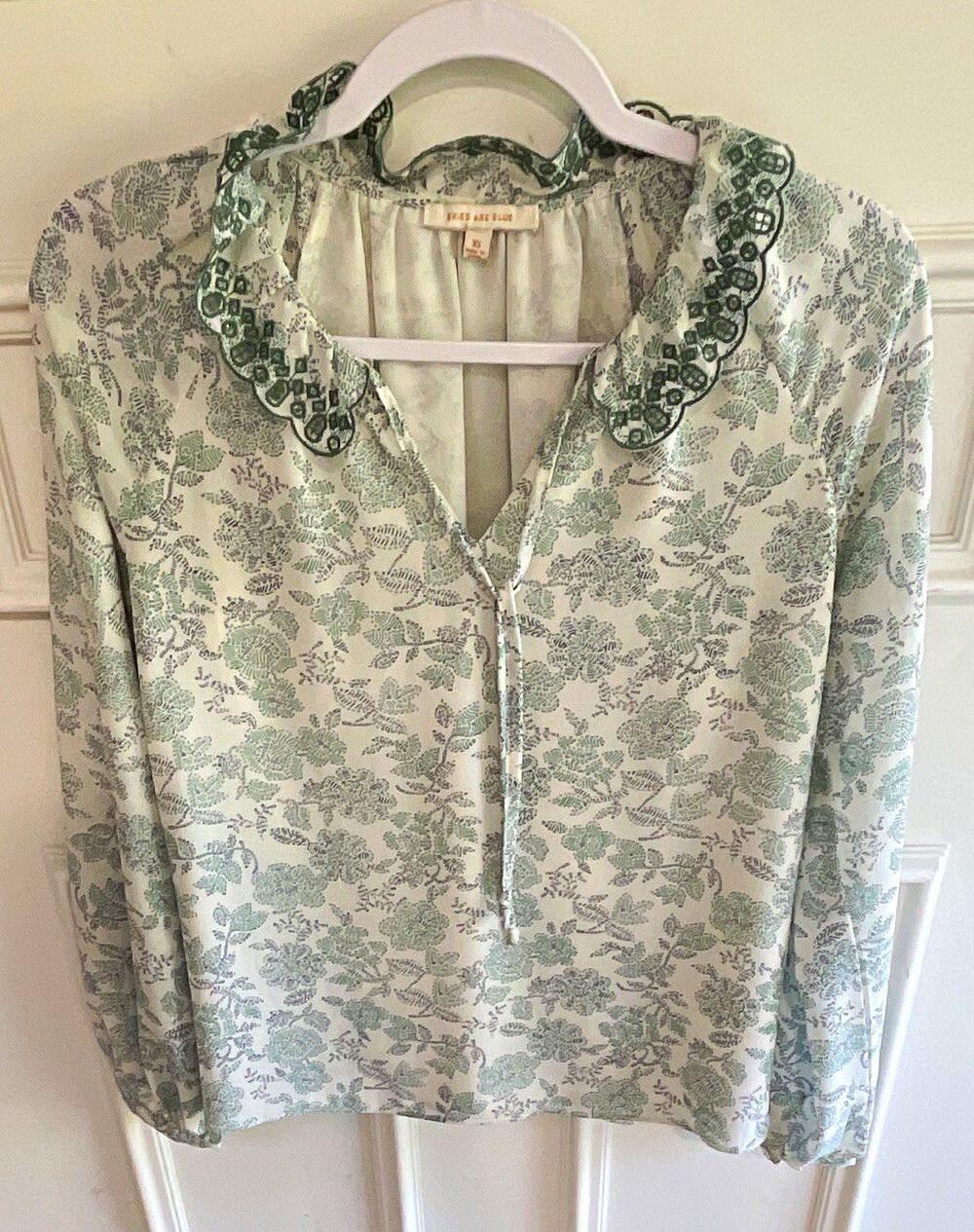 Skies Are Blue XS Chiffon Floral Blouse Lined White Green